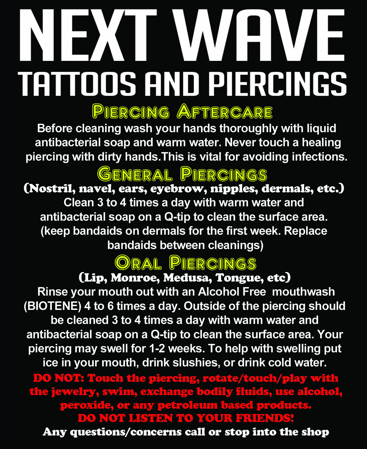 Next Wave Tattoos and Piercings Tattoo Piercing Aftercare